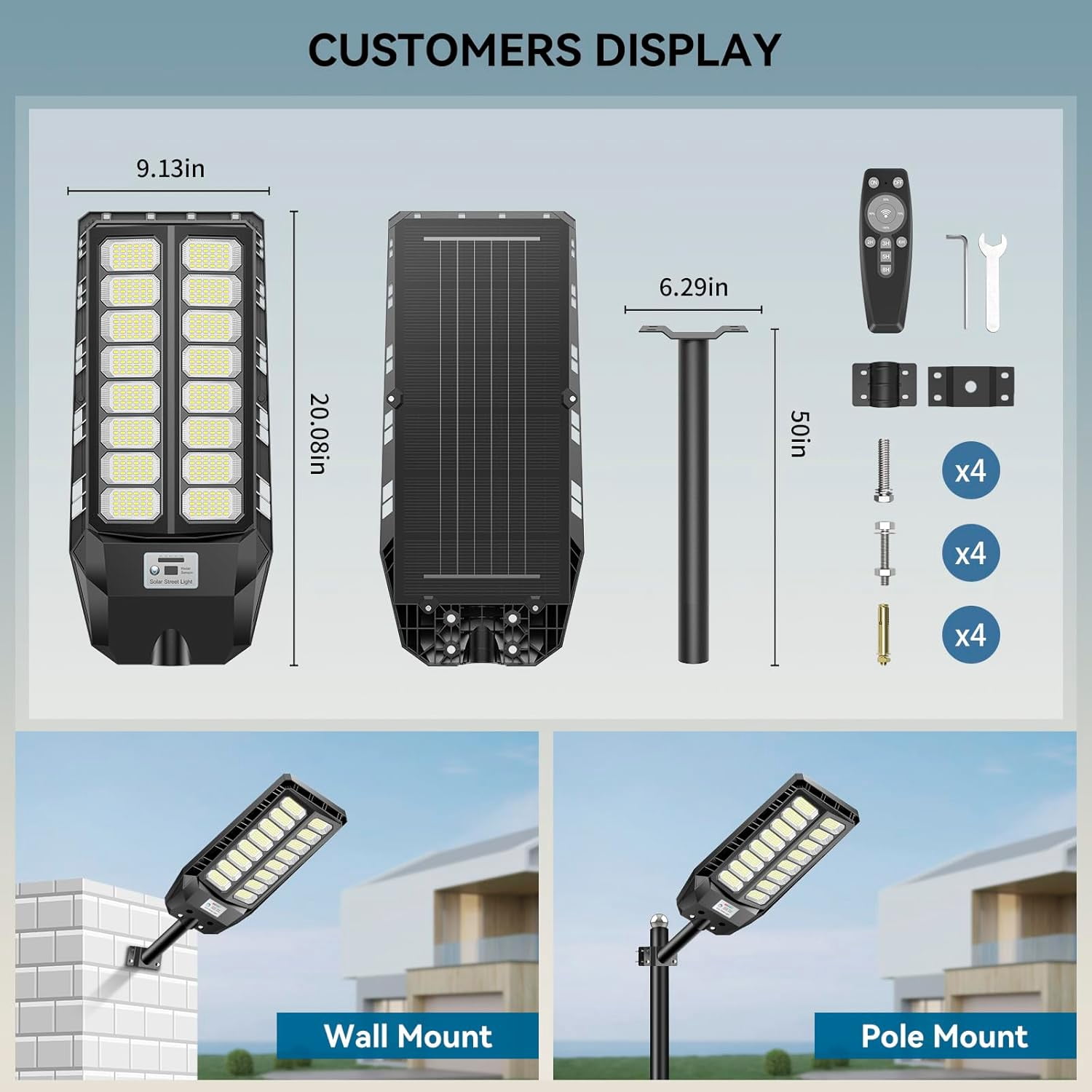 Adewalk 2 Pack Solar Lights Outdoor, 6500K Solar Flood Lights Outdoor, IP66 Waterproof Solar Street Lights with Motion Sensor and Remote Control for Dusk-to-Dawn Illumination