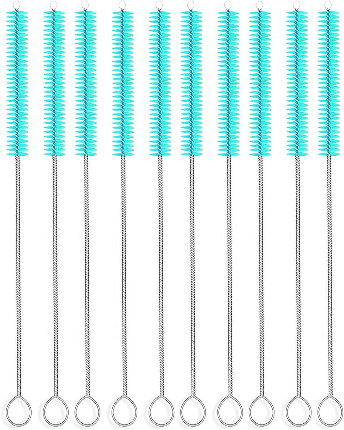 Long Straw Brush Cleaner 10 Pack, Flexible Nylon Tube Cleaning Brushes with 0.4" Bristles, Rust-Proof Stainless Steel Wire Washer for Reusable Tumblers, Sports Bottles & Pipes 10 Inch