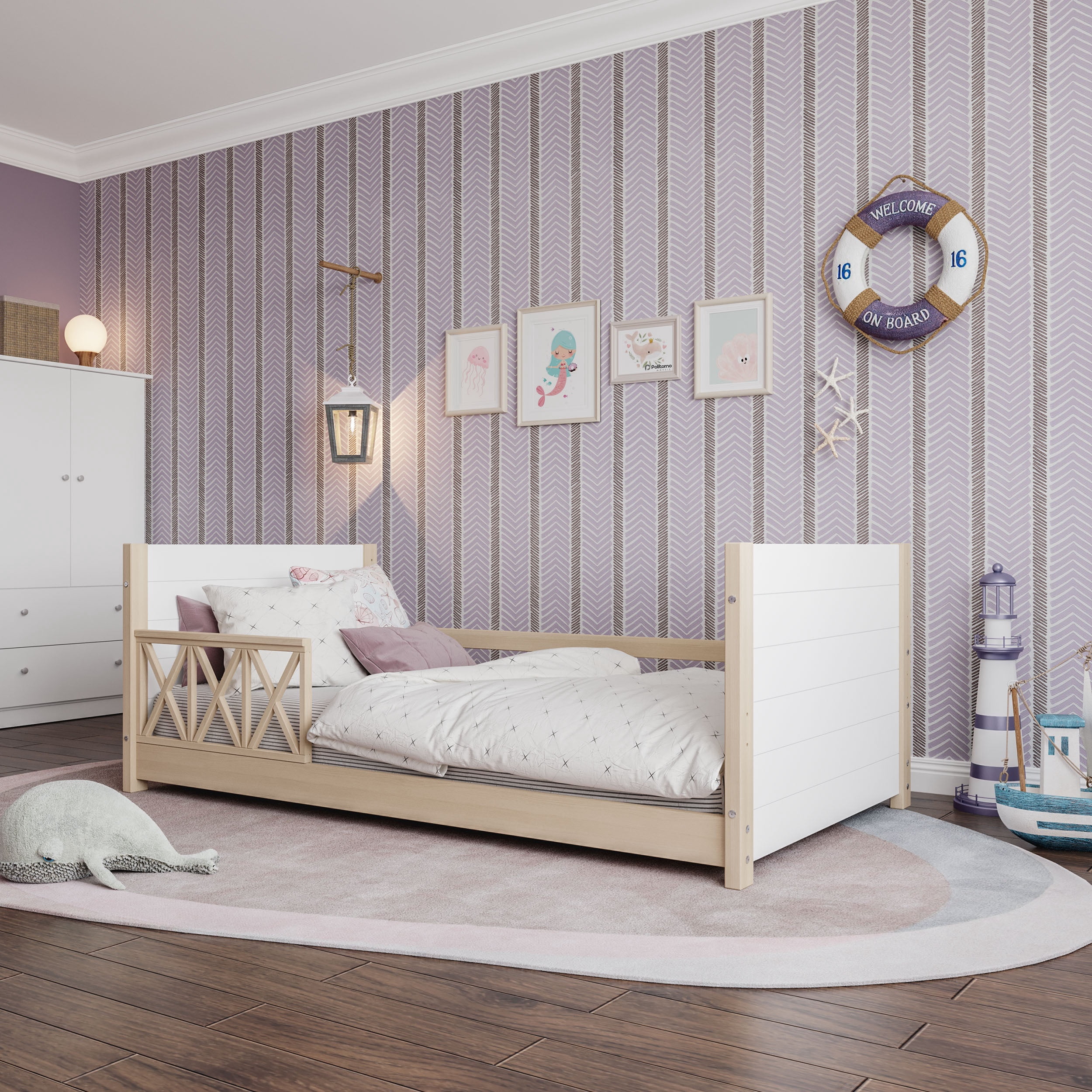 Polifurniture Cozy Kids Twin Size Wood Daybed with Guardrails