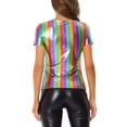 thumbnail image 3 of Allegra K Women's Party Metallic Textured Short Sleeve Shiny Multi Color Tops, 3 of 5