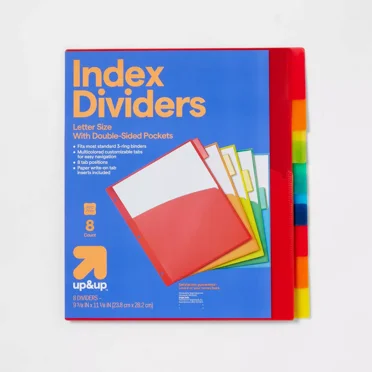 8ct Tabbed Plastic Index Dividers with Pockets