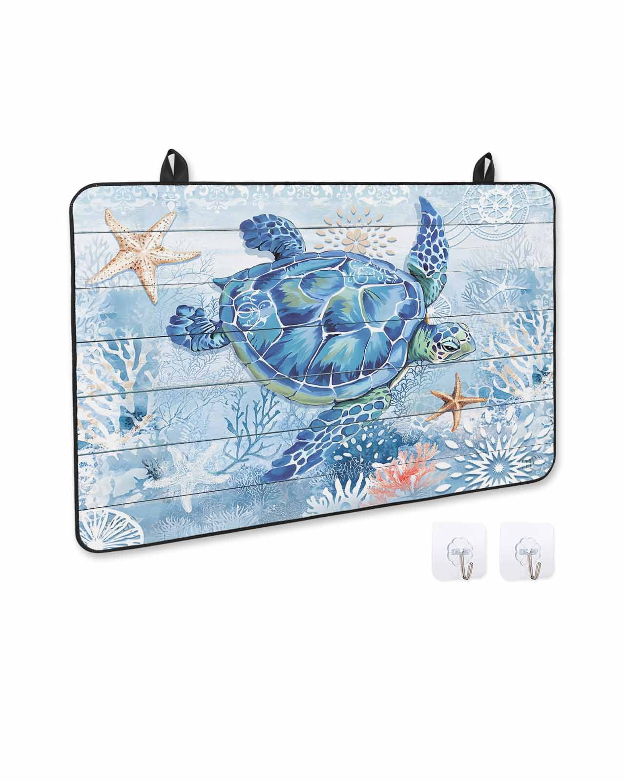 nqOlkjepod Large Induction Cooktop Protector Mat 36"x21", Blue Turtle Coastal Stove Top Covers for Electric Stove, Summer Beach Starfish Nautical Stove Burner Cover Mats, Glass Top Stove Cover