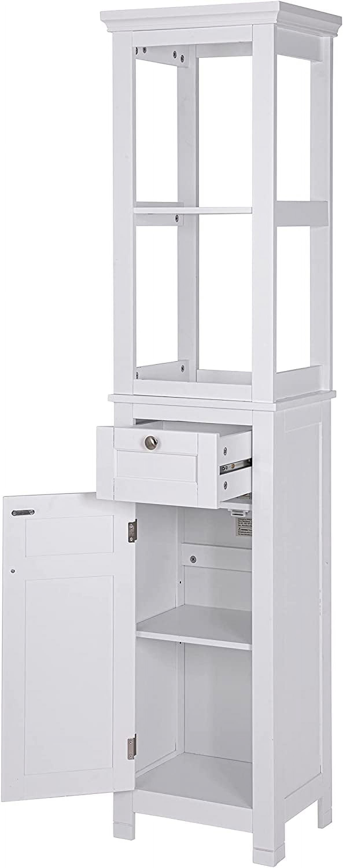 Spirich Bathroom Storage Cabinet with Two-Tier Shelves, Slim Cabinet with Door & Drawer, White Linen Tower