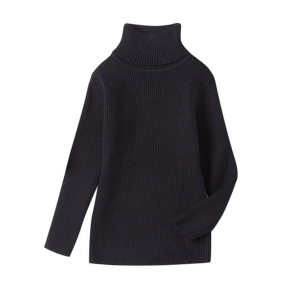 Odeerbi Turtleneck Sweater for Kids Toddler Baby Knit Sweater Soft Solid Warm Sweater Crochet Pullover Black