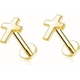 thumbnail image 2 of Top Cross Faith Labret Cartilage Helix Stud Earrings Stainless Steel Tragus Nose Studs Earring Monroe Lip Rings Bar 6mm 8mm Medusa Piercing Body Jewelry Gifts for Women Girls Men 16G, 2 of 3