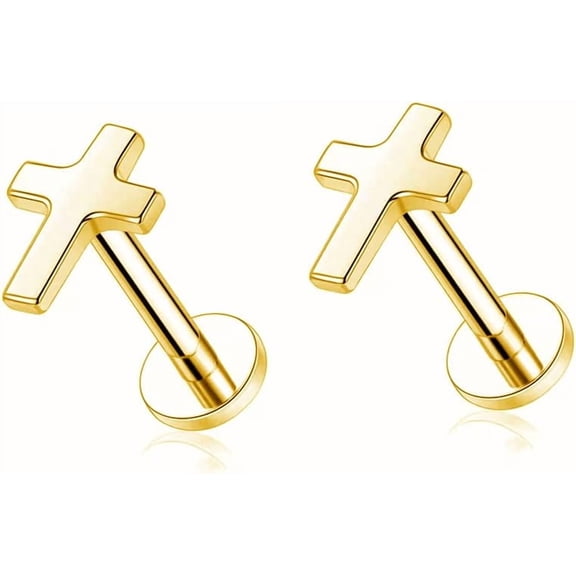 Top Cross Faith Labret Cartilage Helix Stud Earrings Stainless Steel Tragus Nose Studs Earring Monroe Lip Rings Bar 6mm 8mm Medusa Piercing Body Jewelry Gifts for Women Girls Men 16G