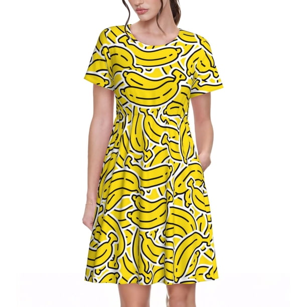 Balery Banana A Vestidos sueltos de manga corta para mujer, vestidos de verano 2025, vestidos casuales de corte A con vuelo.