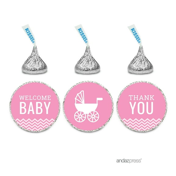 Thank You Bubblegum Pink Chevron Baby Shower Hershey´s Kisses Stickers, 216-Pack
