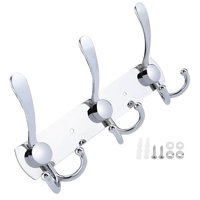 Perchero de pared multifunción de acero inoxidable con ganchos para toallas y sombreros para baño (3 ganchos)