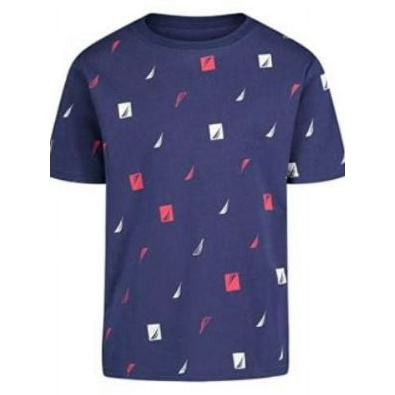 Nautica Boy's Navy Short Sleeve Crew Neck Blue Pullover T Shirt, Large, (6)
