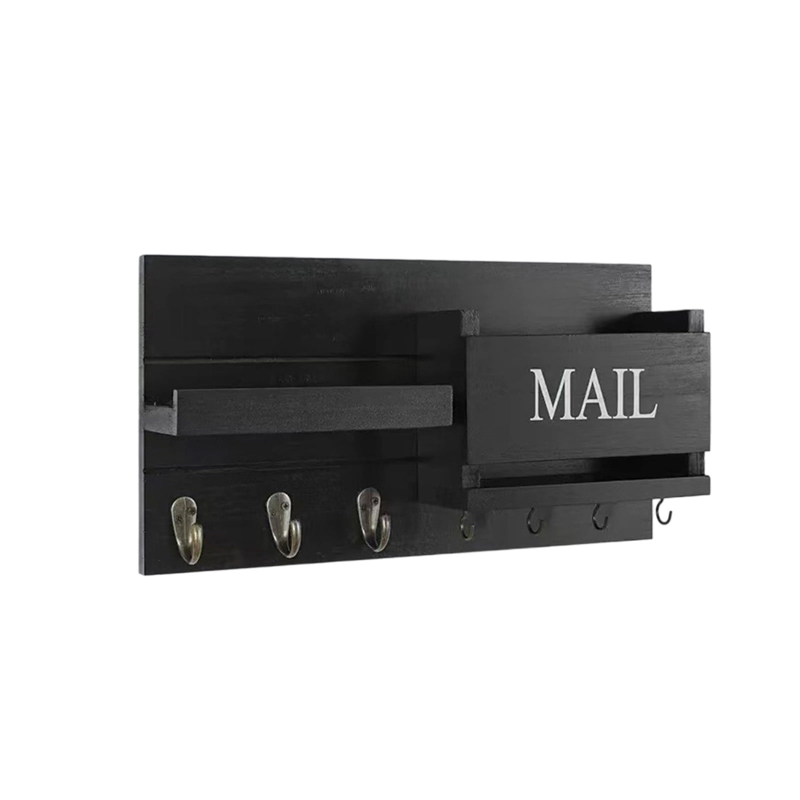 PONPRNGY Mail Organizer for Wall Mount – Key Holder with Shelf Includes Letter Holder and Hooks for Hallway Farmhouse Decor – Rustic Wood with Flush Mounting Hardware
