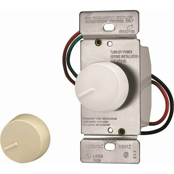 Cooper  RI306PL-VW-K2 600-Watt 120-Volt Incandescent/Halogen Rotary Dimmer with Preset, Ivory and White Knobs
