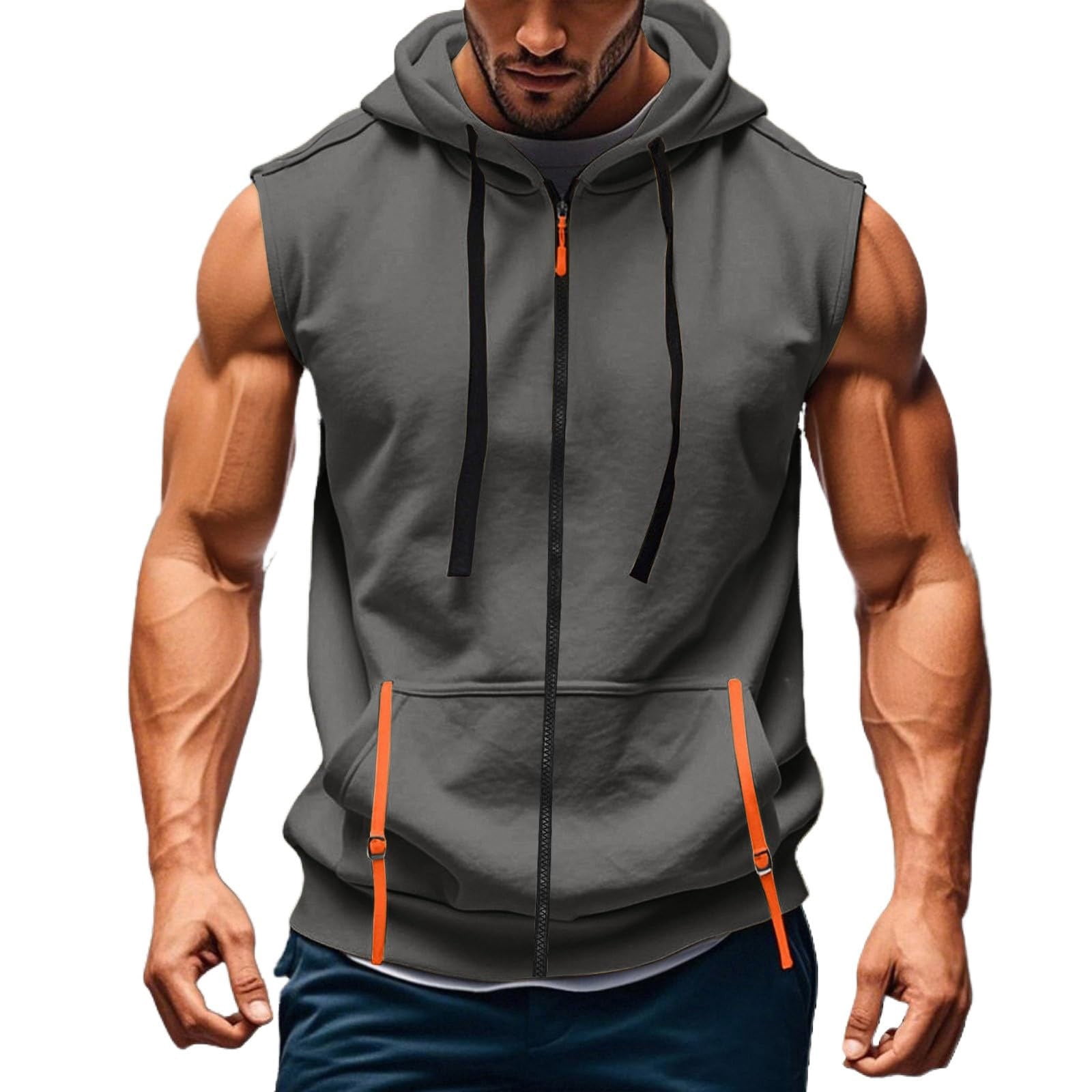 Men's Hooded Zipper Cardigan 60% Cotton 40% Linen Sleeveless Vest Quick Dry Breathable Workout Running Bodybuilding Casual Gym Outdoor Sports Beach | Zenithor,Dark Gray XL