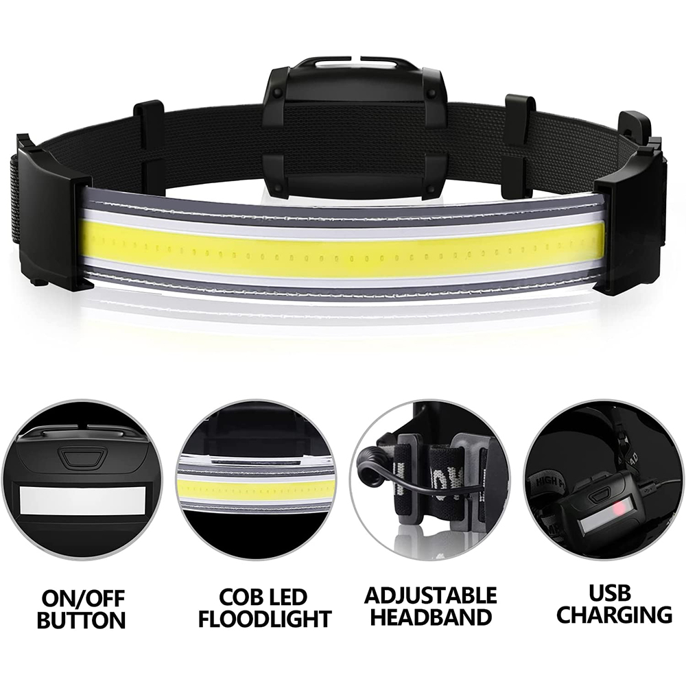 AMERTEER LED Headlamp, 220° Wide Angle Headlight, USB Rechargeable LED Head  Lamp, Modes Emergency Flashlight, Head Light for Camping Fishing and  Outdoor