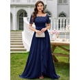 thumbnail image 3 of Blue Floral Lace Boat Neck Chiffon Maxi Dress With Ruffle High-Low Hem, 3 of 29