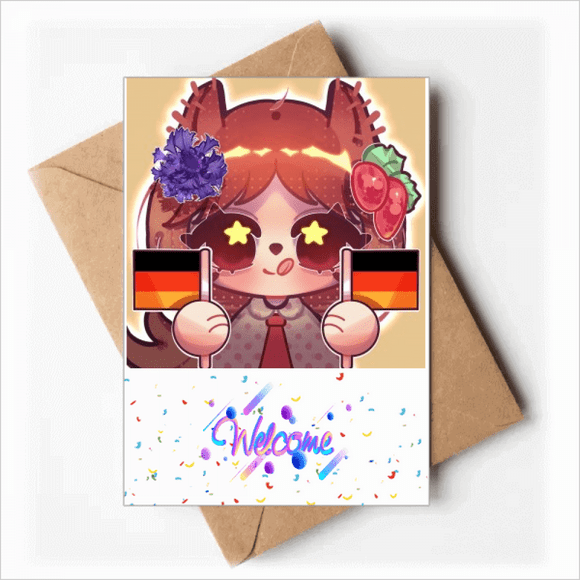 Cartes de Vœux de Bienvenue avec Écureuil Drapeau Allemand Bleuet Enveloppes Vierges