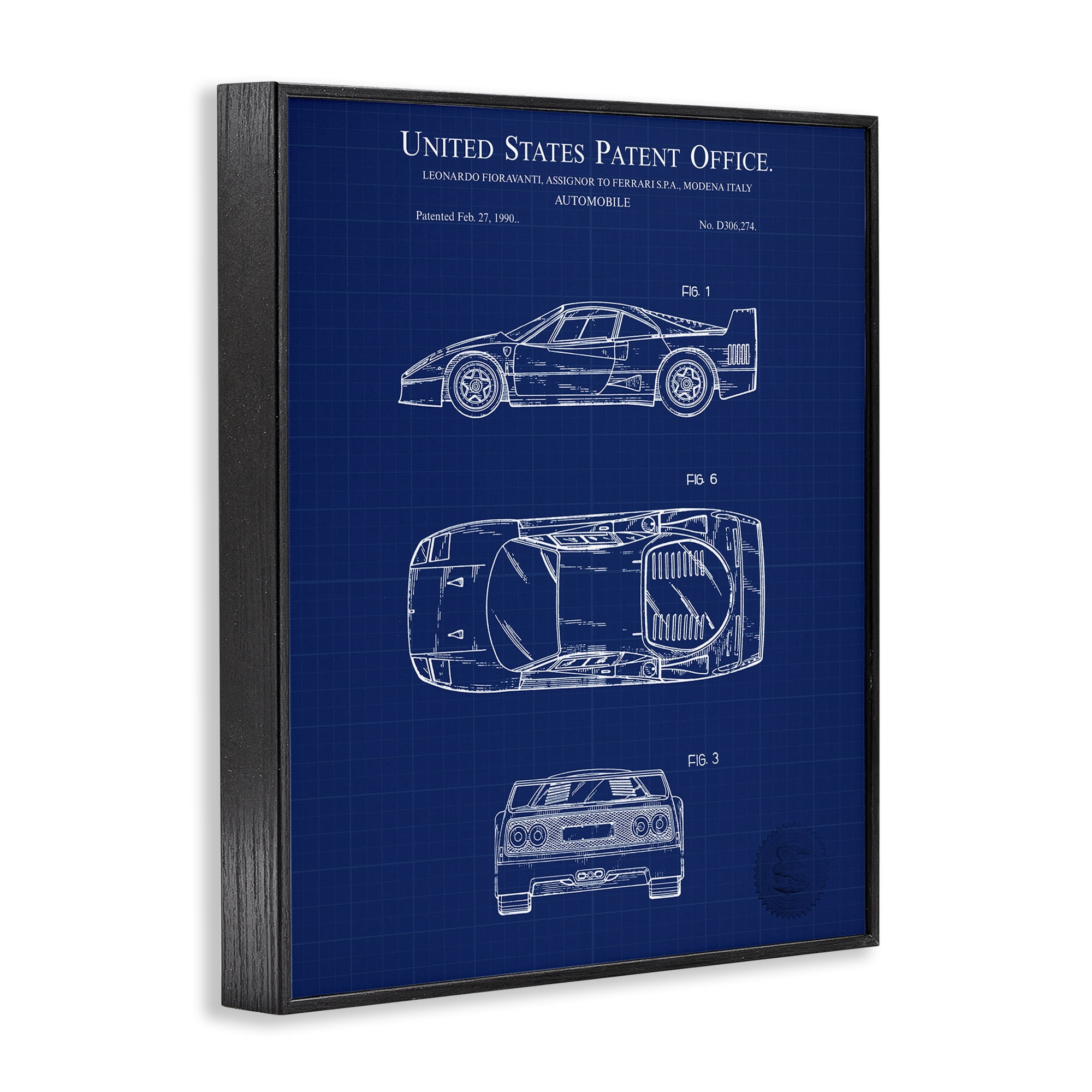 Stupell Industries Automobile Car Blueprint Transportation Painting Black Framed Art Print Wall Art, 11 x 14
