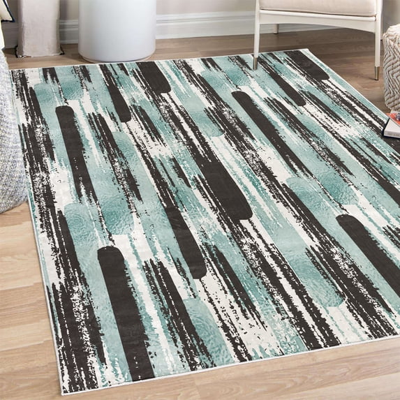 Modern Art Decorative Rug, Watercolored Grunge Brushstroke Expressionist Background Paint Effects, Quality Carpet for Bedroom Dorm and Living Room, 6 Sizes, Dark Sea, by Ambesonne