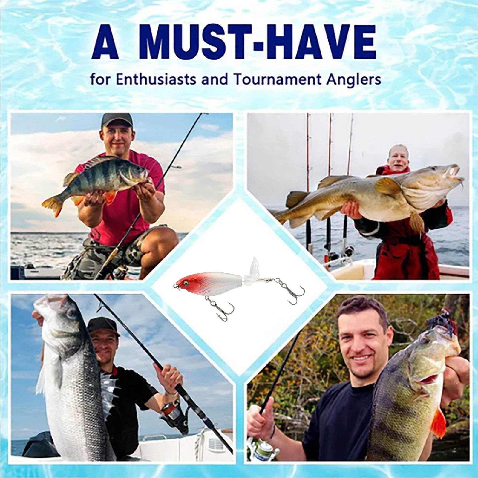 5PCS Topwater Fishing Lures Kit - Bass Popper Lures with Rotating Tail, Floating Popper Lures for Freshwater & Saltwater, Includes Storage Box for Bass, Trout Fishing
