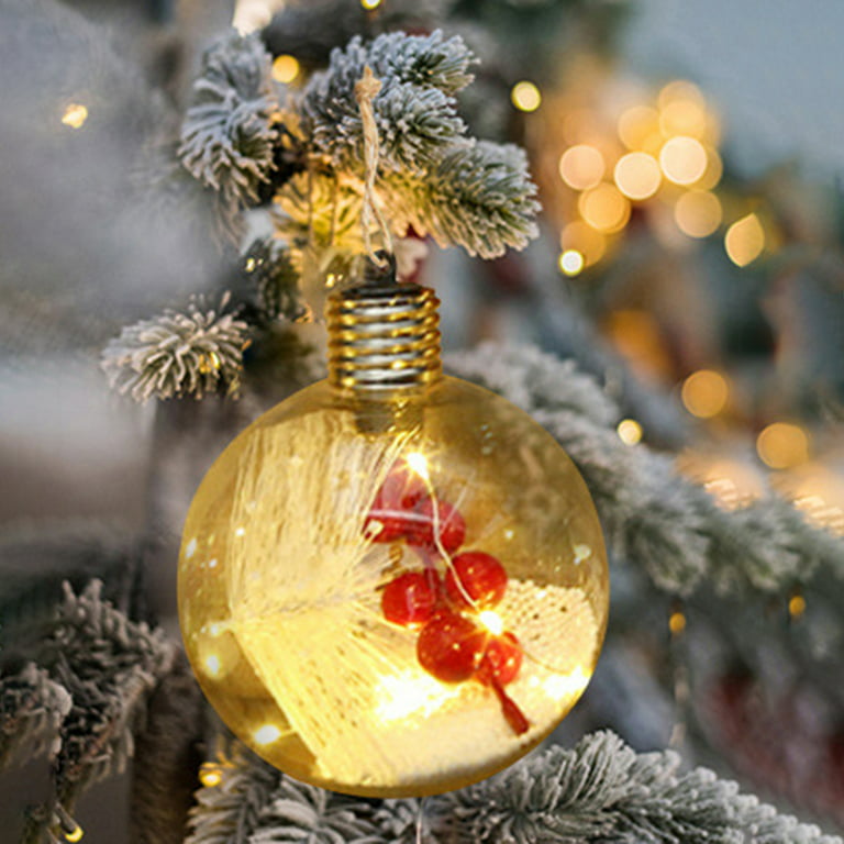 Cheer US LED Christmas Fillable Light Bulb, Christmas Ball Clear Plastic Fillable DIY Light Bulb with Rope Transparent Hanging Ornaments Balls