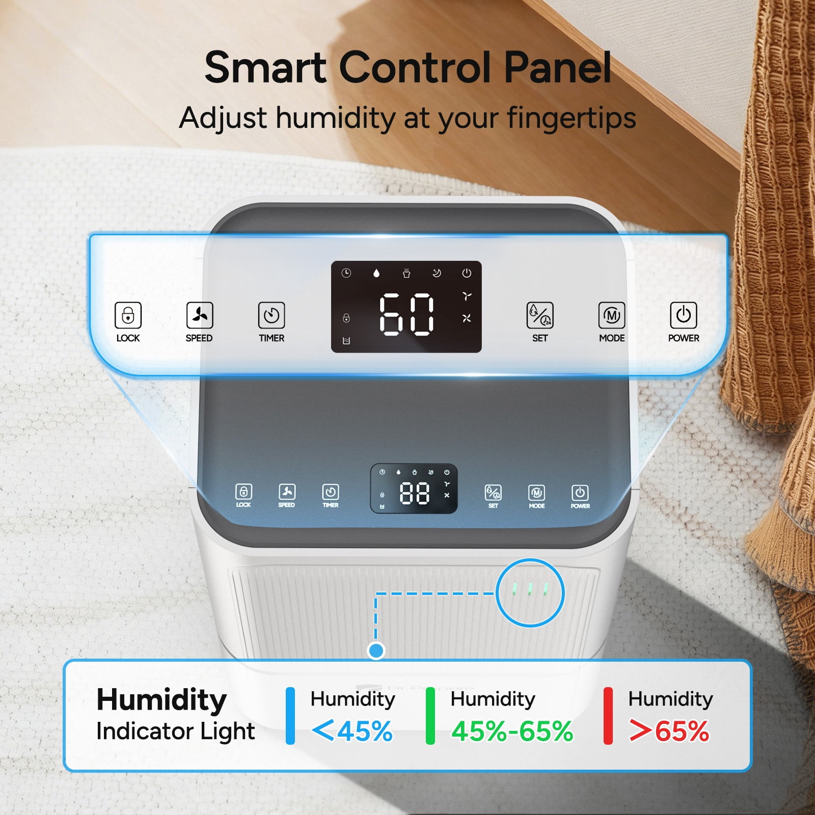 2600 Sq.Ft Dehumidifier for Home Max 38 Pints, Large Room with Drain Hose, Intelligent Humidity Control, Dry Clothes, 3 Modes, Sleep Mode, 24H Timer