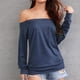 thumbnail image 2 of Whataatahia Top con hombros descubiertos para mujer, jersey de manga larga de Color puro, camisa holgada elástica para mujer, Top para fiesta diaria, trabajo azul XXL, 2 of 6