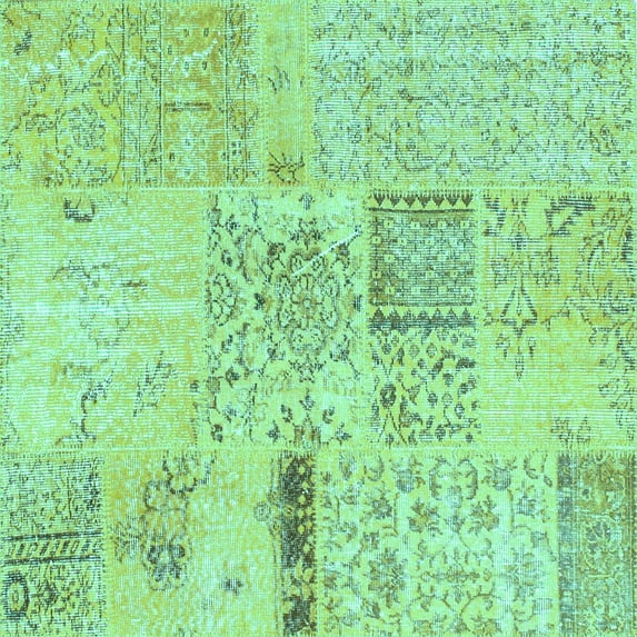 Ahgly Company Machine Washable Indoor Square Patchwork Turquoise Blue Transitional Area Rugs, 3' Square