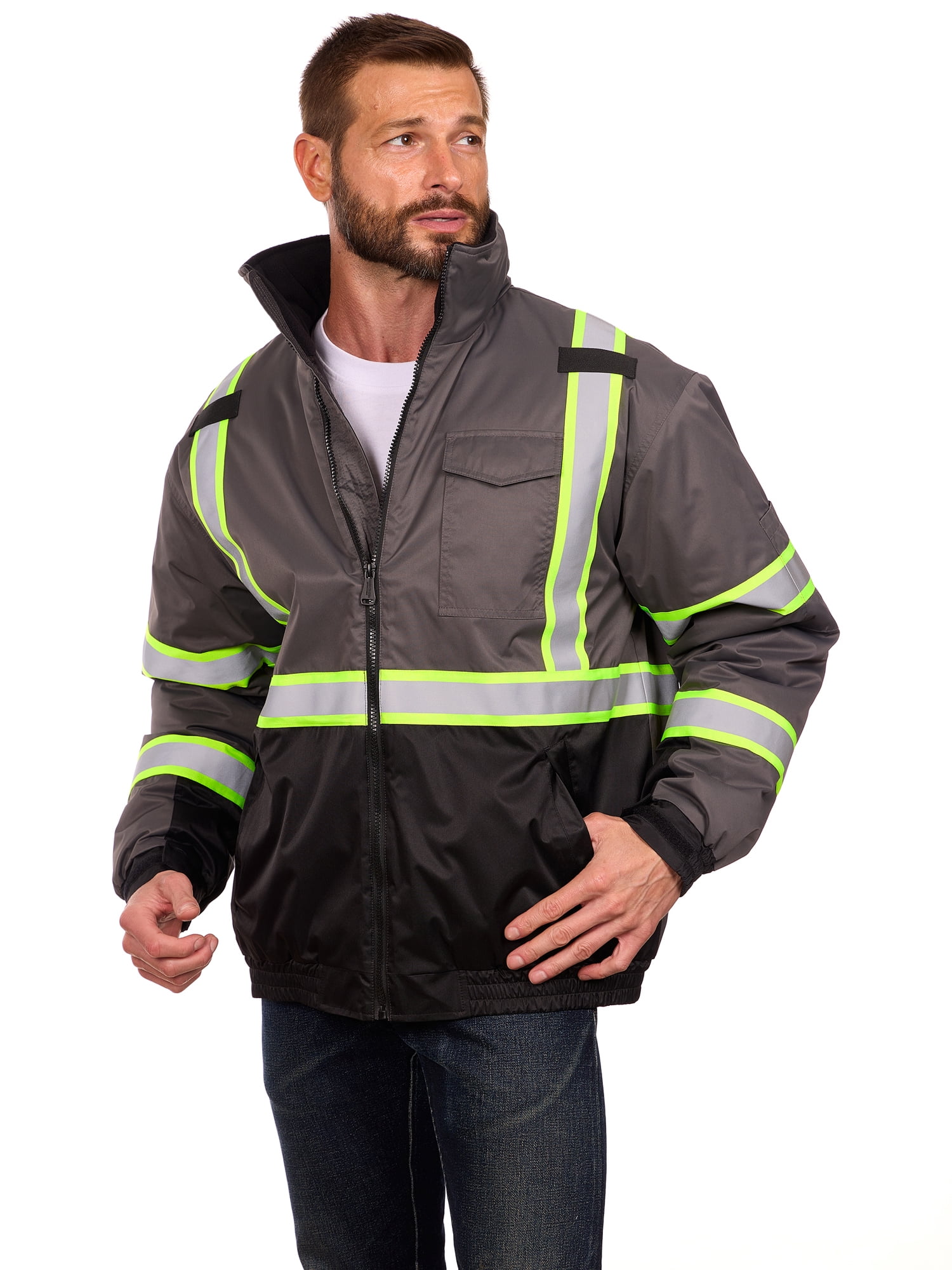 Bass Creek Outfitters Men's Oxford Insulated Safety Work Jacket with Hidden Hood, Sizes S-3XL