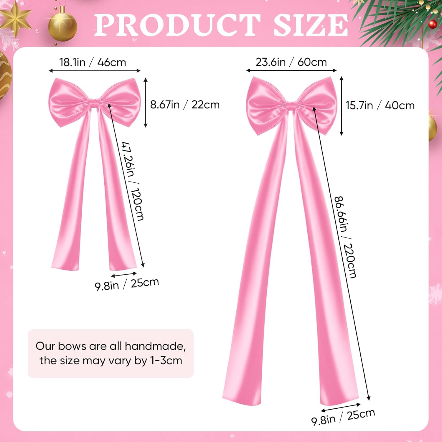Christmas Tree Topper Bow, Large Christmas Tree Toppers Satin Bows Christmas Decorations, Christmas Wreath Bows for Home Party Wedding Car Holiday Decor Supplies (47 INCH Red Bow)