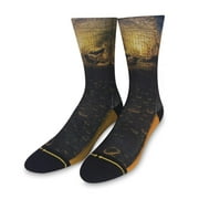 MERGE4 Dave Nelson Golden Large Crew Socks for Men and Women Black Gold Wave Compression Moisture Wicking Soles Breathable
