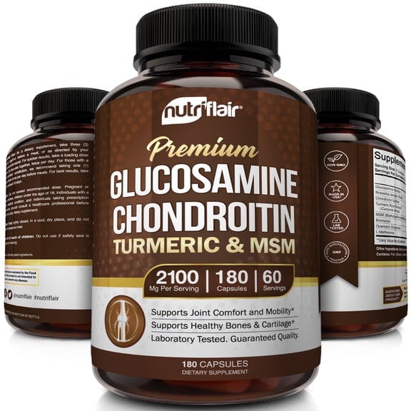 NutriFlair Glucosamine Chondroitin MSM Supplement Joint Health Support Supplements 180 Capsules