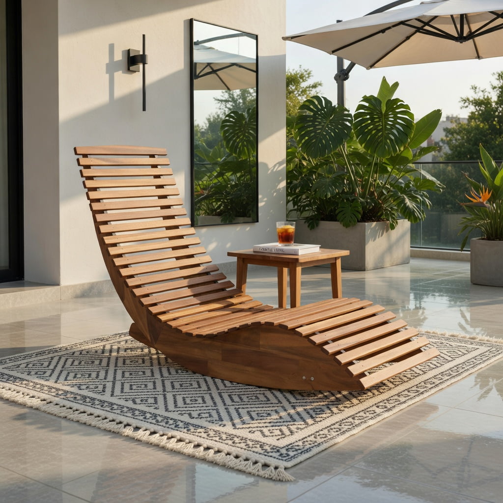 Hommoo Outdoor Acacia Wood Rocking Chair, High-Back, Wide Slatted Seat, Perfect for Patio, Porch & Garden, Natural