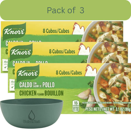 Knorr Chicken Flavor Bouillon Cubes, 3.1 oz, 8 Pack, Pack of 3 with Bowl by Value Nest