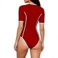 thumbnail image 4 of MLQIDK Women's Fashionable Solid Color Zipper Short Sleeve Swimwear One Piece Swimsuit Casual Beach Bathing Suit for Women 2026 Red M, 4 of 4