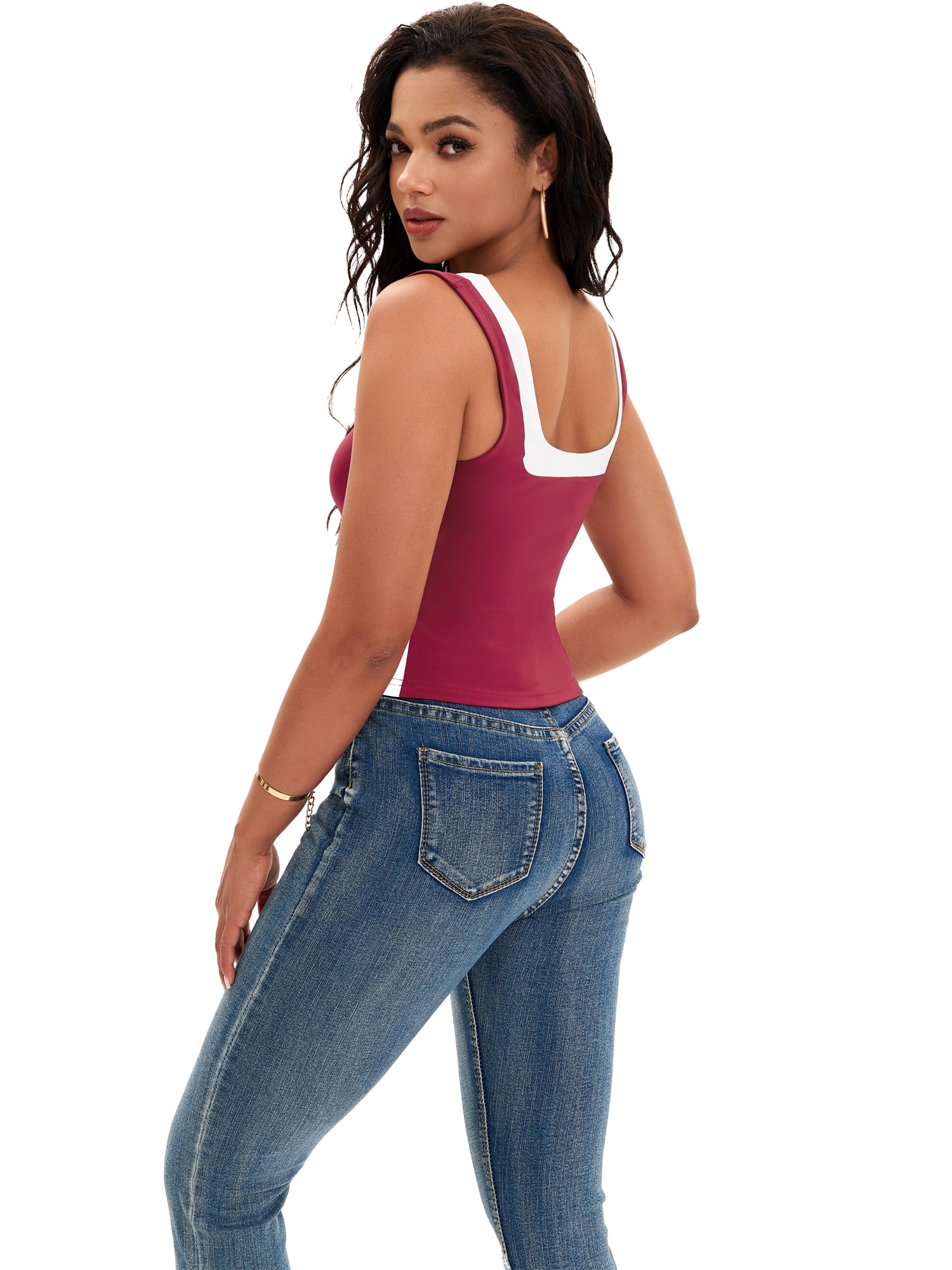 DARING DIVA Women's Square Neck Summer Crop Slim Fit Shirts XS Burgundy