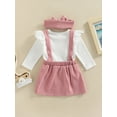 thumbnail image 4 of Bagilaanoe 3PCS Newborn Baby Girls Skirt Set Long Sleeve Ribbed Snap Romper Tops + Suspender Skirt + Headband 3M 6M 12M 18M Casual Outfits, 4 of 9