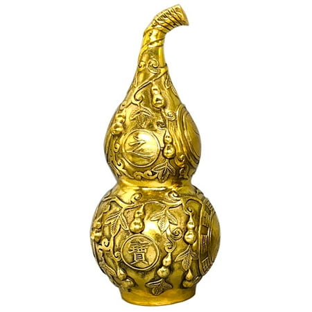 

NUOLUX Brass Gourd Ornament Desktop Chinese Luck Gourd Statue Home Garden Decor