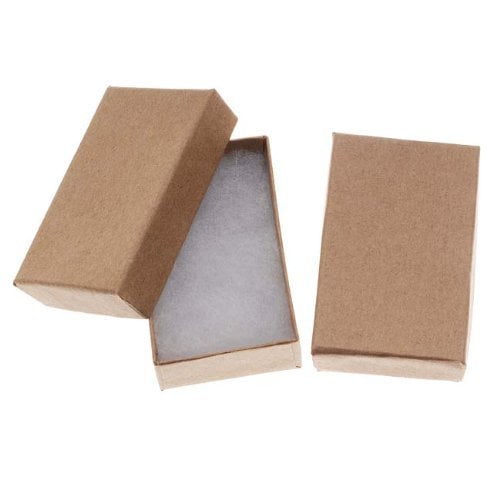 12 Pack Cotton Filled Brown Kraft Paper Cardboard Jewelry Gift and Retail Boxes 3 X 3 X 1 Inch Size by R J Displays 
