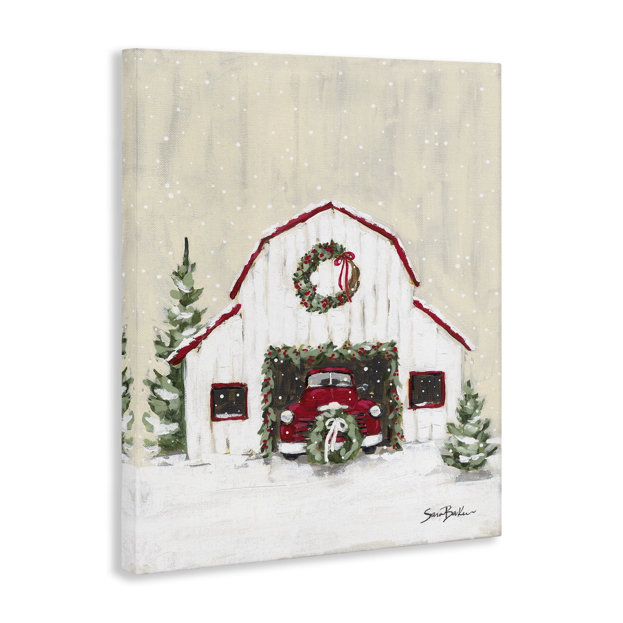 Stupell Industries Seasonal Garlands Barn Holiday Painting Gallery Wrapped Canvas Art Prints Wall Art, 30 x 40