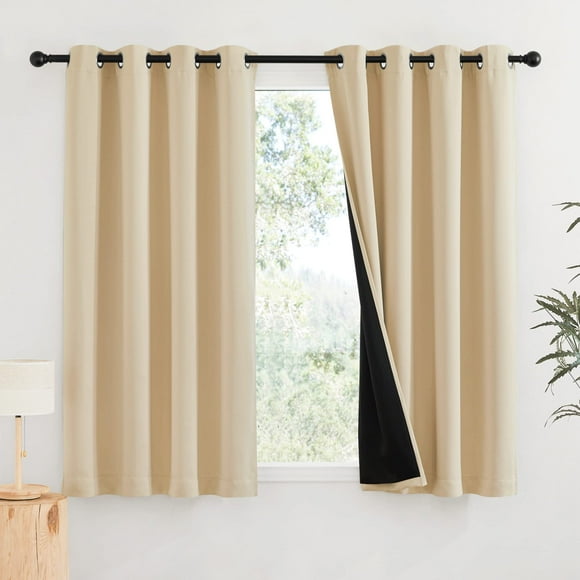 RYB HOME 100% Blackout Curtains for Living Room, Full Shading Drapes Ideal Window Treatment for Daytime Sleeper (70 by 63 inch, Biscotti Beige, 2 Panels)