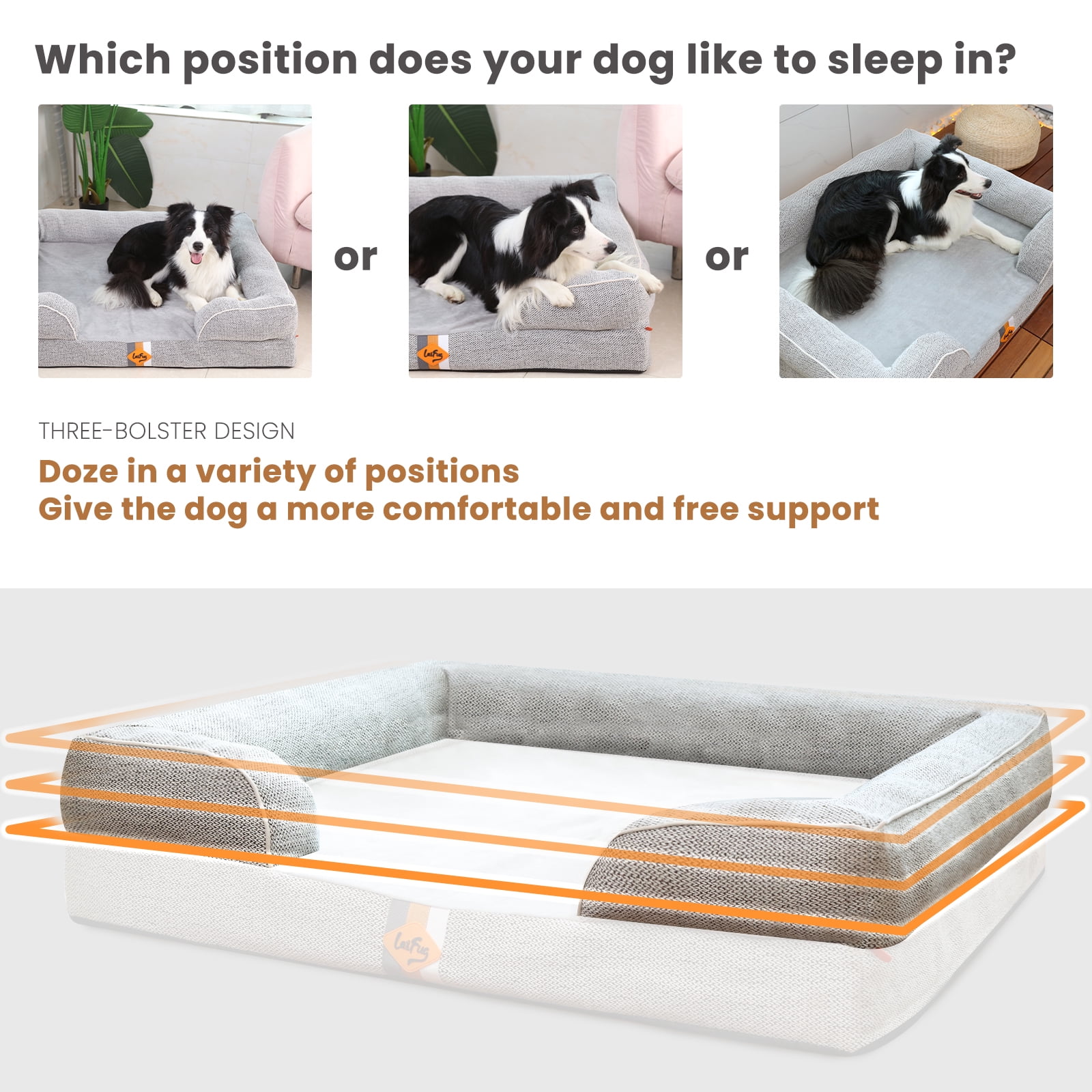 Laifug Orthopedic Premium Memory Foam Dog Bed, Dog Sofa with Washable and Removable Suede Cover, Waterproof Liner and Non-Slip Bottom