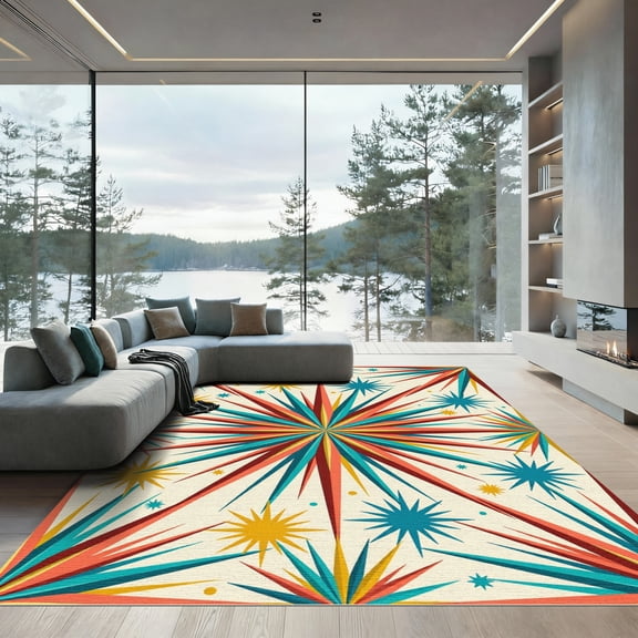 ODIKA 4' x 6' Machine Washable Non-Slip Area Rug, geometric geometric High Traffic Rug, Beige, 1242931