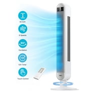 DREO 42" Tower Fans for home, Standing Bladeless Fan with Remote, 90° Oscillating Fan with LED Display, 12H Timer, 6 Speeds, 4 Modes, 26 ft/S High Velocity, 28dB Ultra Quiet Bedroom Fans, White