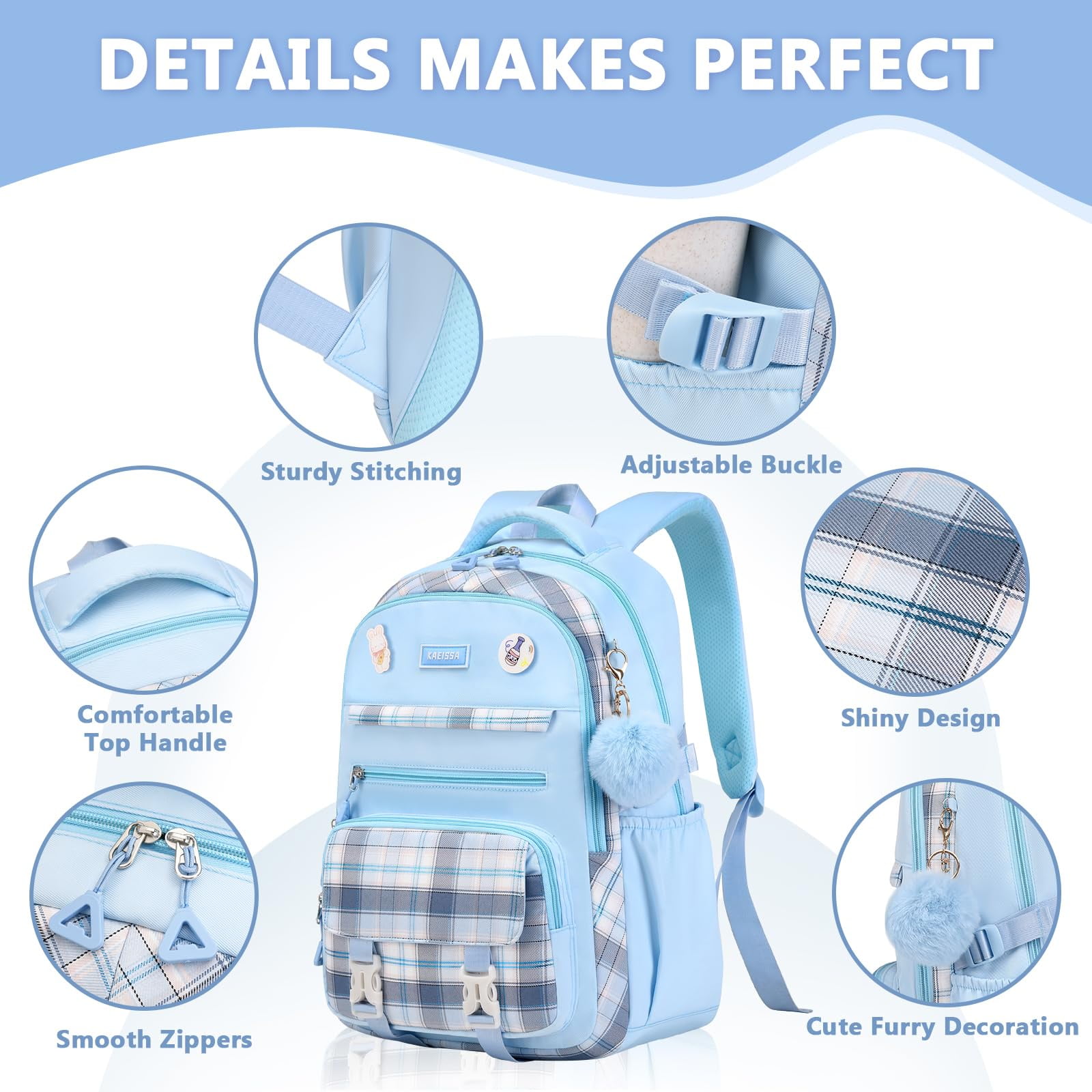 Soda Candy Girls Backpacks for School Kawaii Large Bookbag with Multiple Compartments Lightweight Casual Daypack for Teen Girls Primary Elementary Middle School College, Age 6-14, Blue