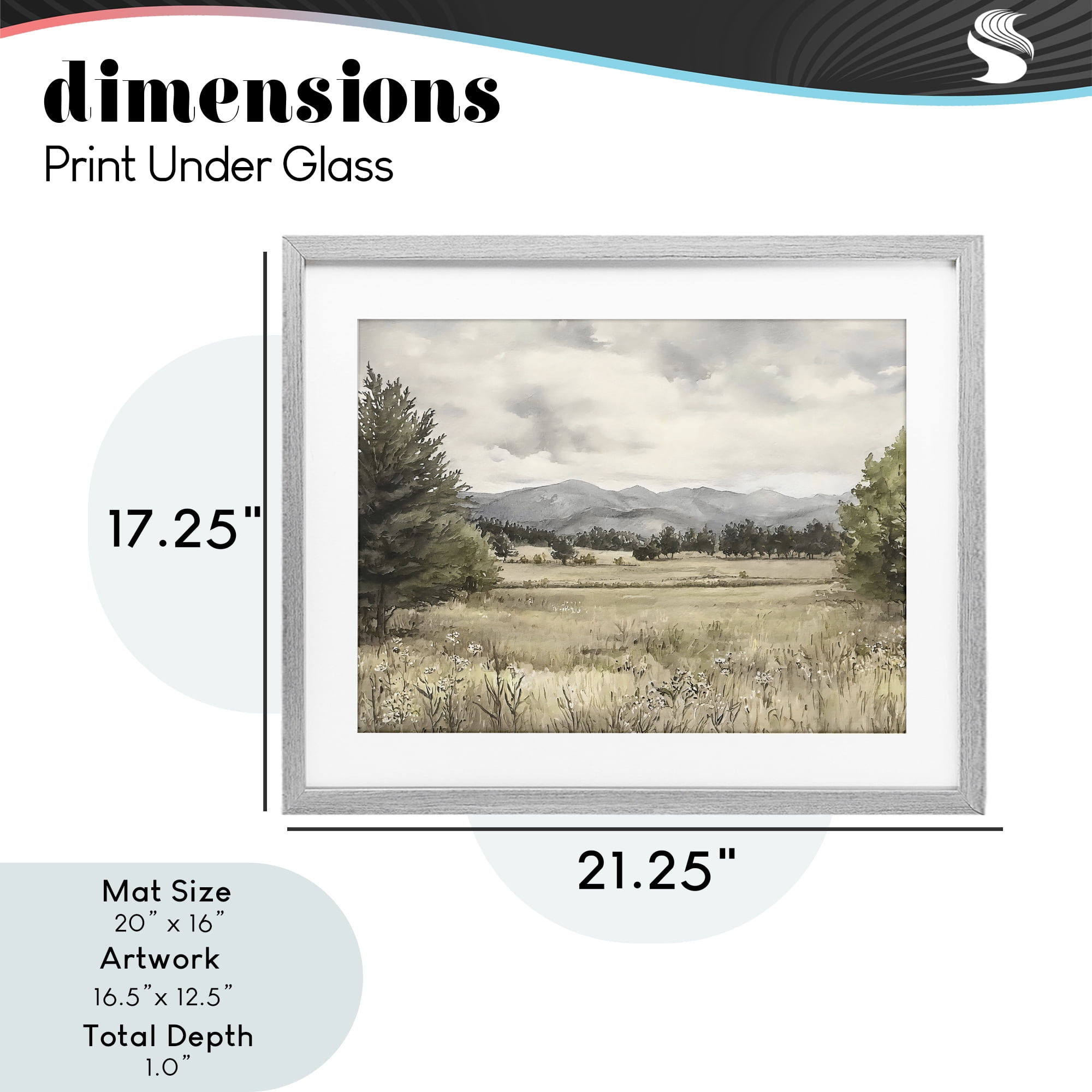 Stupell Industries Muted Mountain Meadow Gray Framed Print Under Glass, design by Riley B