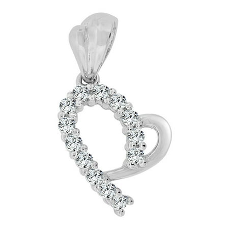Cubic Mini - 14k Gold White Rhodium, Tiny Mini Heart Pendant Charm Created CZ Crystals