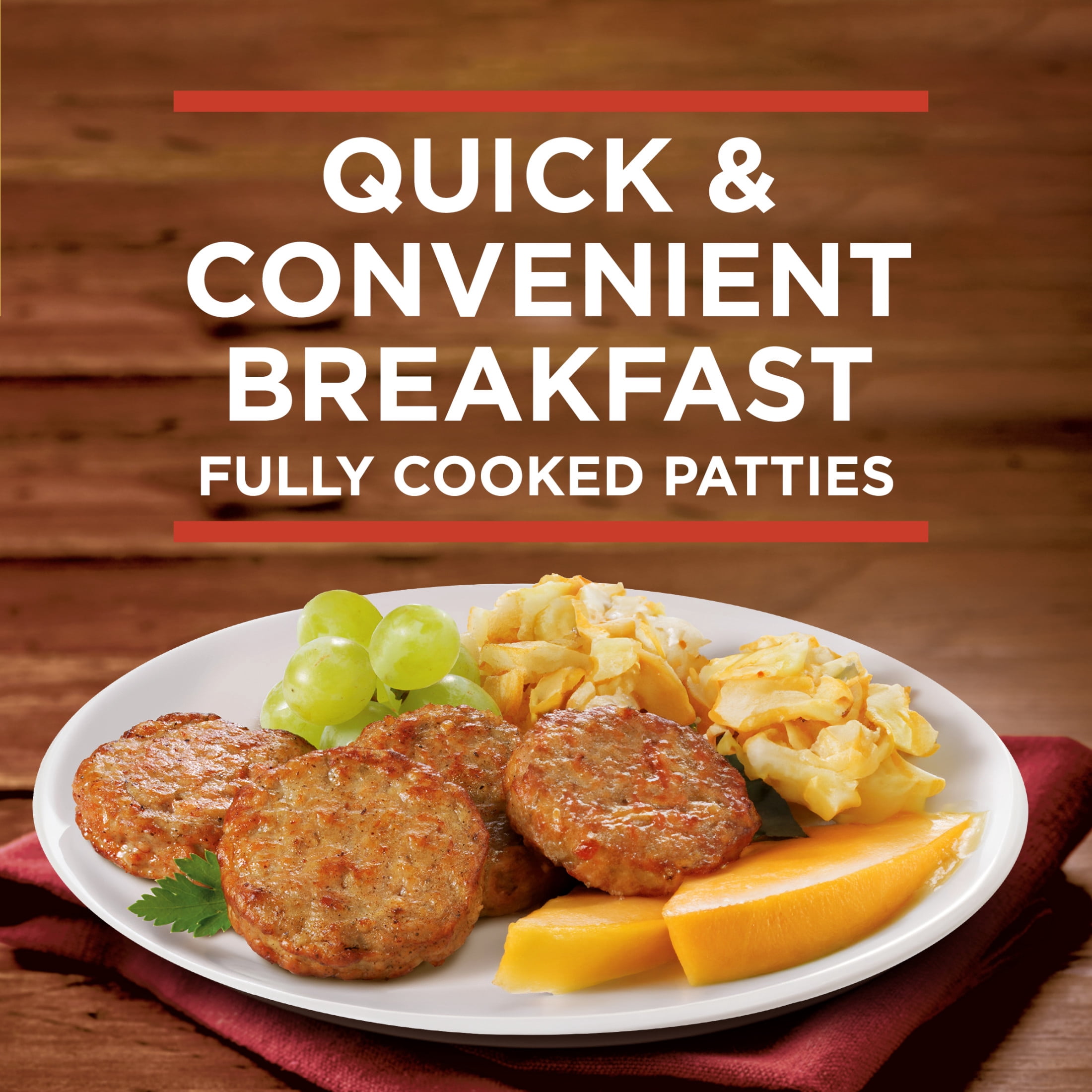 Banquet Brown'N Serve Original Fully Cooked Sausage Patties, 5g Protein per Serving, Frozen Breakfast, 32 oz.