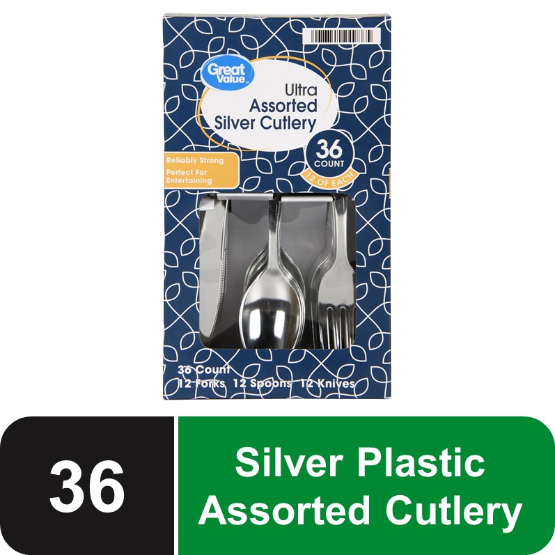 Great Value Ultra Assorted Silver Cutlery, 36 count