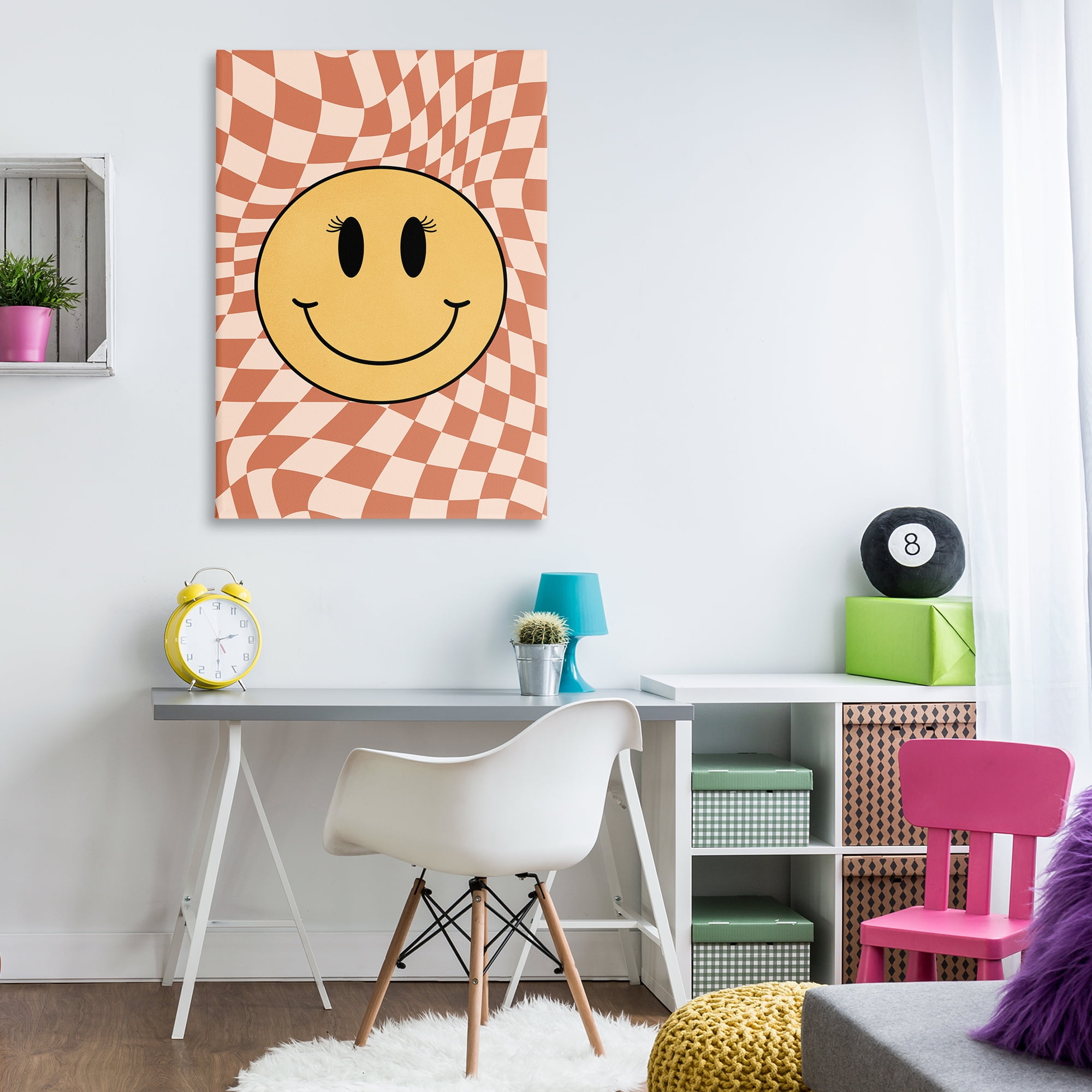 Stupell Industries Wavy Checkered Smiley Novelty Painting Gallery Wrapped Canvas Art Print Wall Art, 30 x 45
