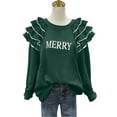 thumbnail image 2 of Yteetum Sweatshirt for Women Oversized Crewneck Merry Christmas Pleated Ruffle Trim Drop Shoulder Pullover Hoodless Sweatshirts Womens Casual Round Neck Loose Lantern Sleeve Xmas Holiday Sweatshirts, 2 of 6